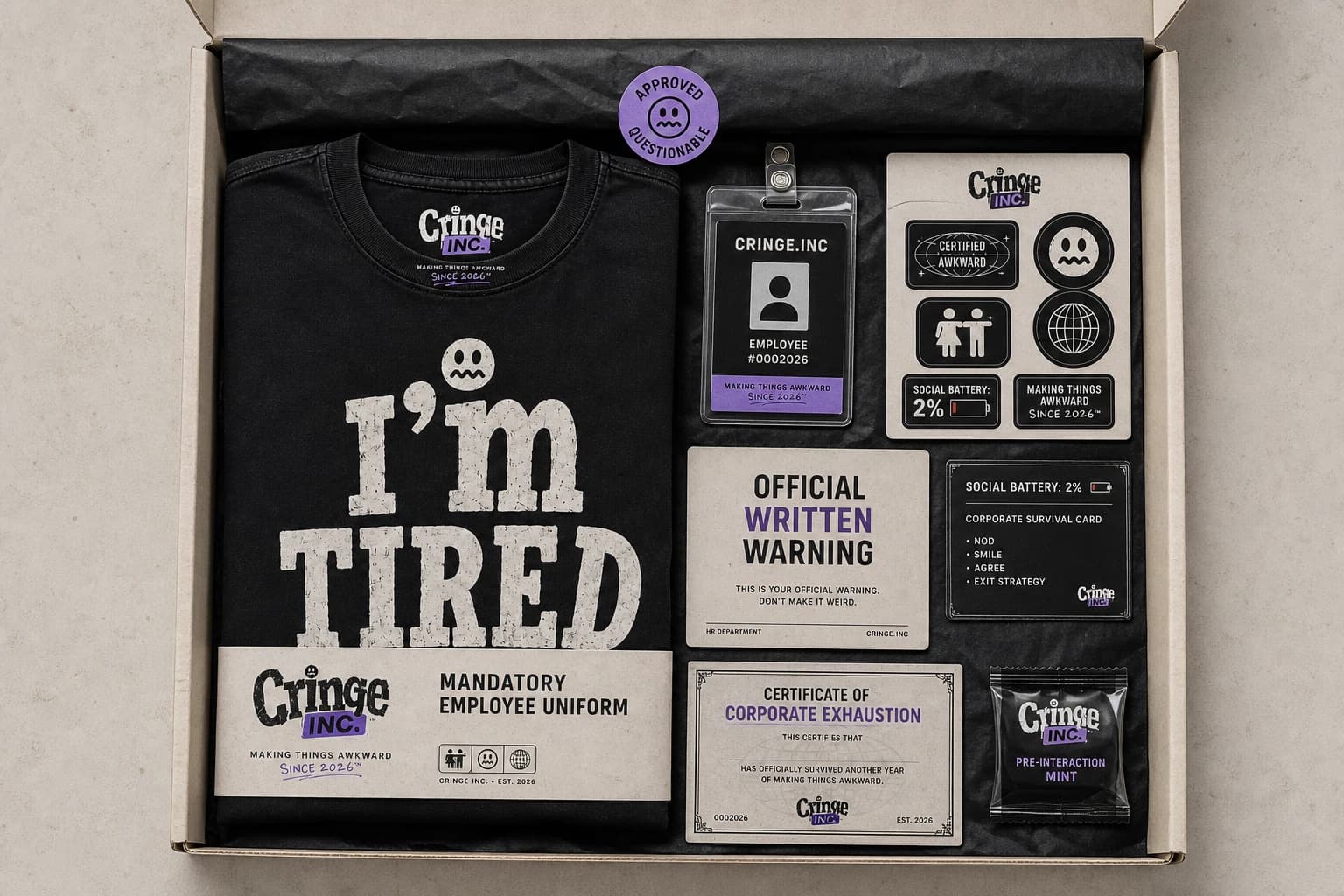 Concept of an open onboarding box with clothing and printed extras